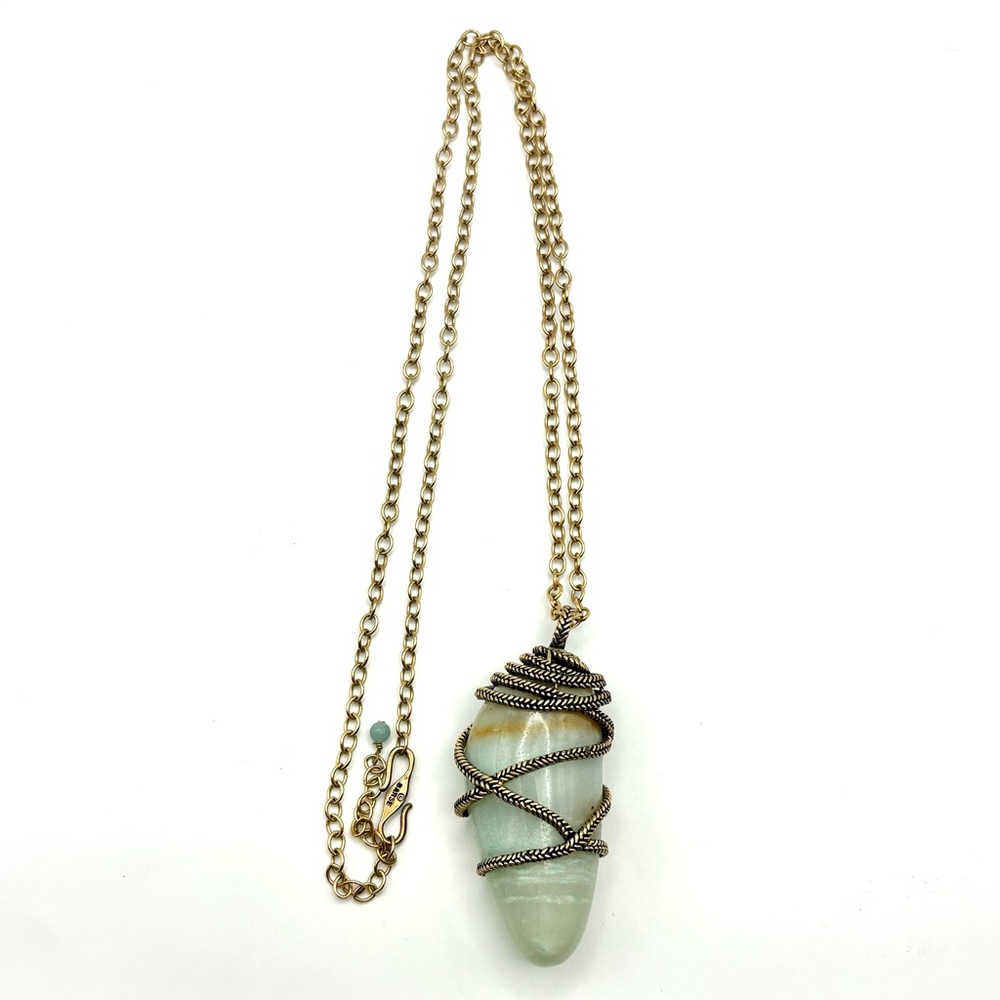 Studio Barse Natural Amazonite Southwestern Style Wrapped Pendant Necklace